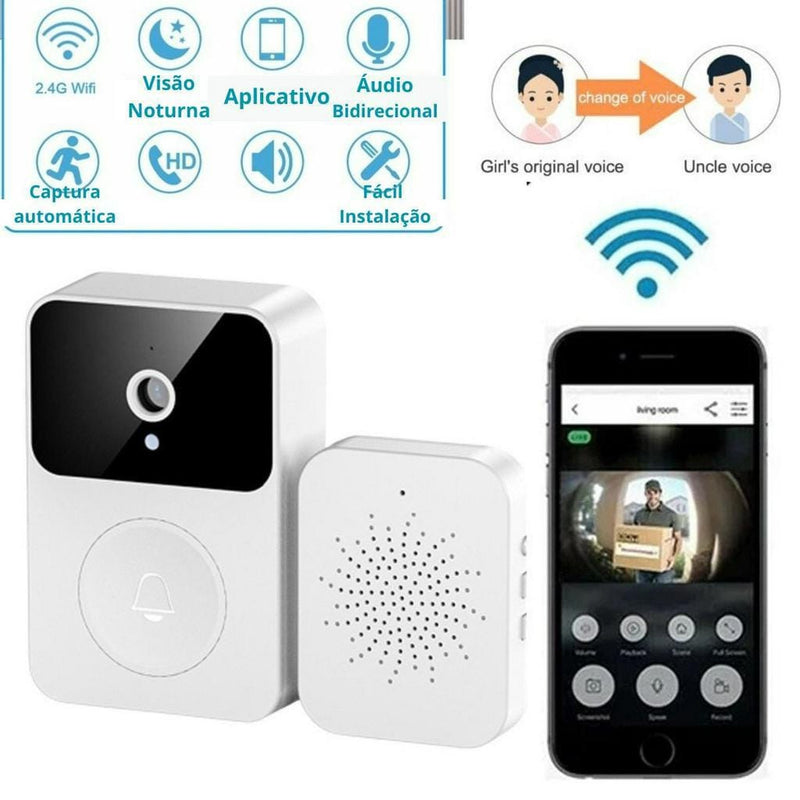 Campainha Inteligente Wi-Fi com Câmera HD e Visão pelo Celular